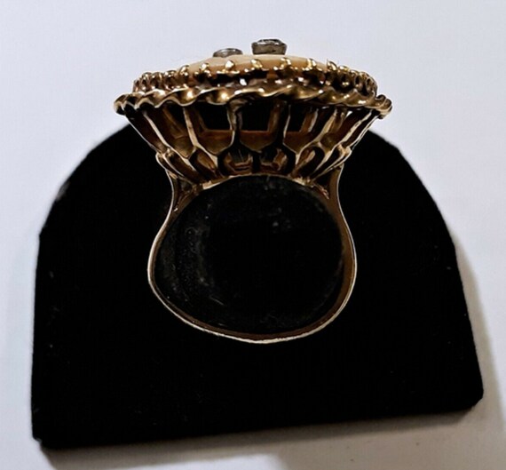 14K Statement High Basket Setting Shell Cameo Rin… - image 6