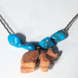 Vtg Sterling Silver SOUTHWEST Navajo Turquoise & Jasper Bear Fetish Necklace Lot