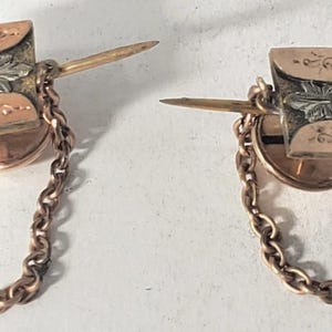 Antique Victorian Rose Gold Filled Ornate Pin & Chain Cufflinks Lot
