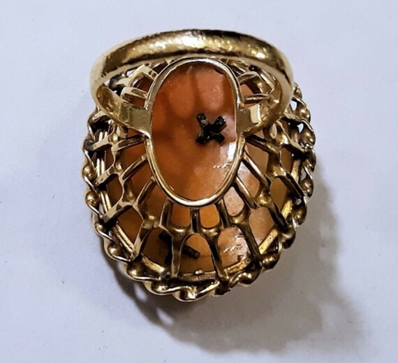 14K Statement High Basket Setting Shell Cameo Rin… - image 3