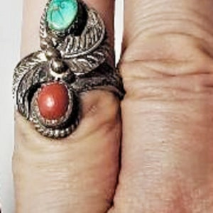 Vintage Sterling Silver SOUTHWEST Navajo Turquoise & Coral Ring Lot ~ 7