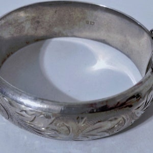 Antique Victorian Sterling Silver Etched Birmingham Hallmark Bangle Bracelet