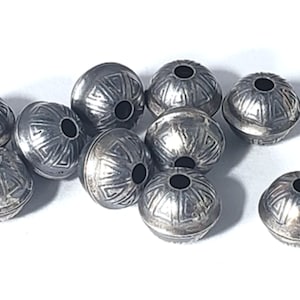 Vtg Sterling Silver Salvaged Stamped Design Navajo Bench Beads 7 mm Lot of 10