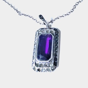 Antique Sterling Silver Victorian Edwardian Amethyst Paste Pendant Necklace 16&quot;