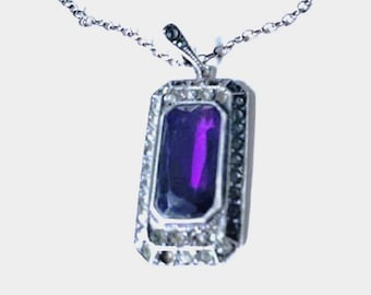 Antique Sterling Silver Victorian Edwardian Amethyst Paste Pendant Necklace 16"