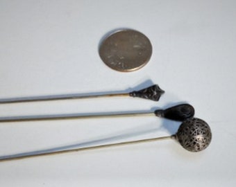 Antique STERLING Hatpin Victorian Coin Turned Into Hat Pin 1860s-90s‎ Antique Silver British Victoria Silver Coin Hat Pin — The  main image 3