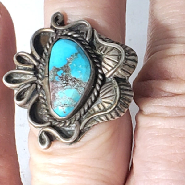 Vintage Sterling Silver SOUTHWEST Navajo Turquoise Ring Lot by A.S.~ Sz 7