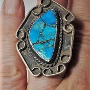Vtg Sterling Silver SOUTHWEST Navajo Old Pawn Statement Turquoise Ring Lot Sz~ 8