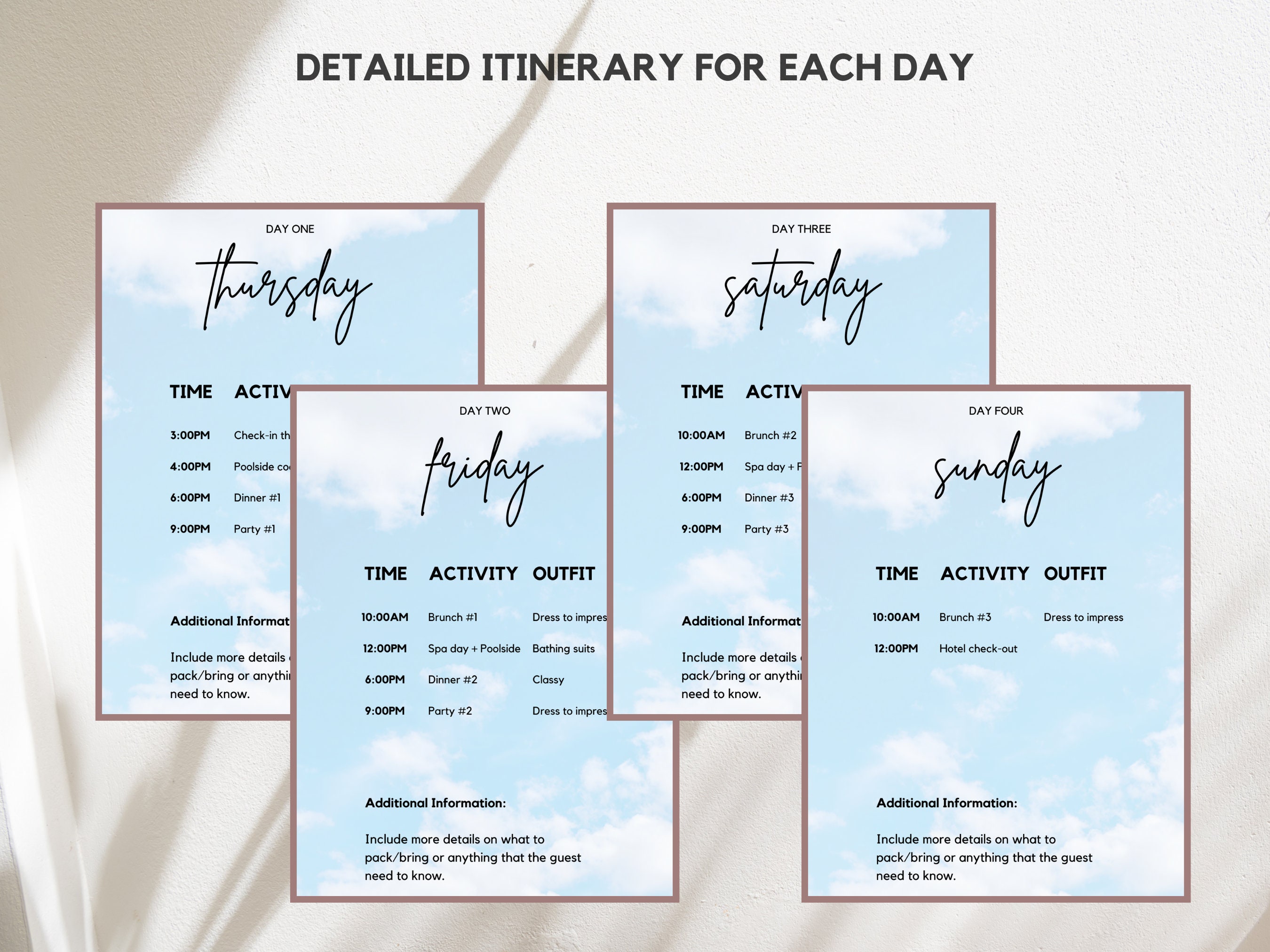 Bachelorette Itinerary Template Beach Bachelorette Itinerary Template