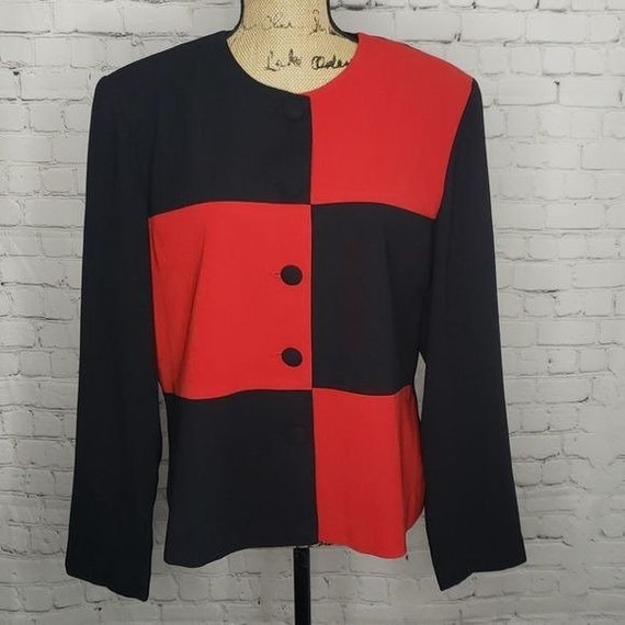 Vintage 80s 90s Red Black Colorblock Blazer Jacket - image 4