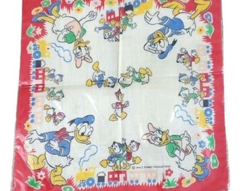 Vintage Disney Ducktales Donald Duck Daisy Duck Children's Handkerchief Fabric  Square