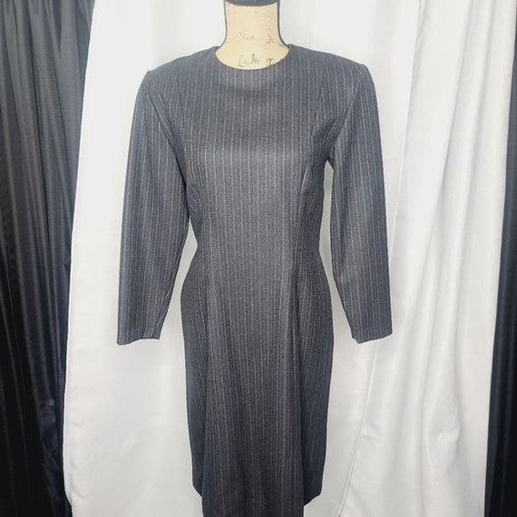 Vintage 80s Dark Academia Pinstripe Grey Power Dr… - image 1