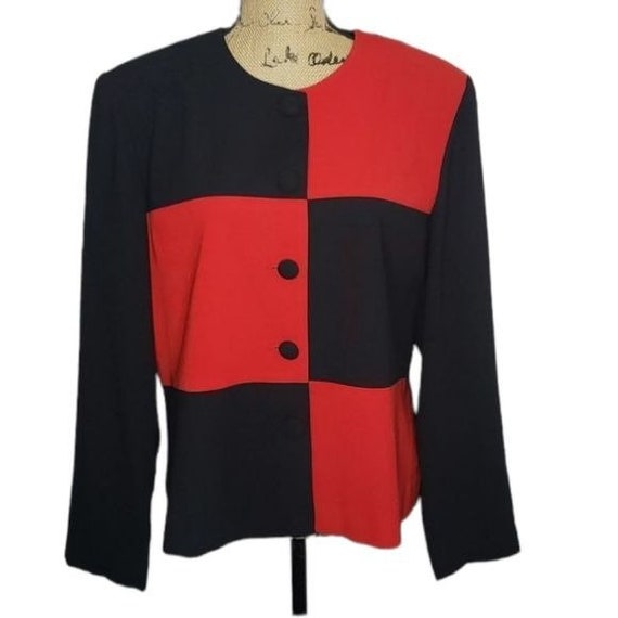 Vintage 80s 90s Red Black Colorblock Blazer Jacket - image 1