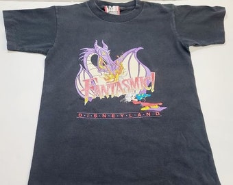 Vintage 90s Design Design Fantasmic! Disneyland Mickey Mouse Black Tshirt Dragon