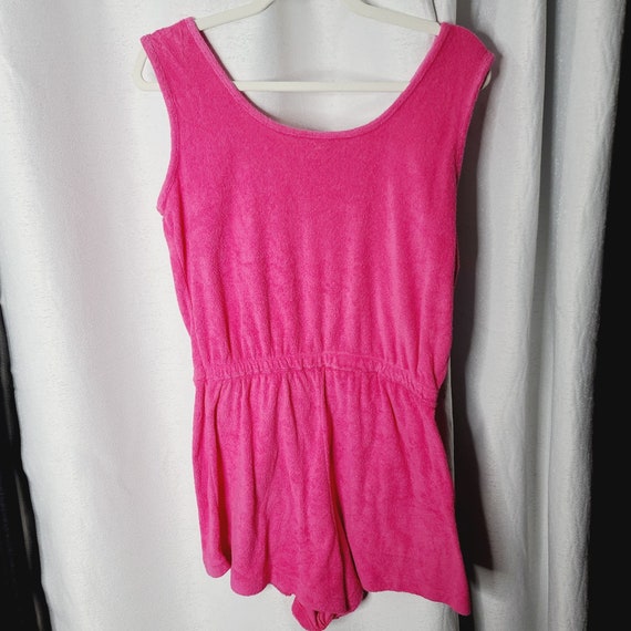 Vintage 70s Barbiecore Hot Pink Terry Cloth Romper - image 6