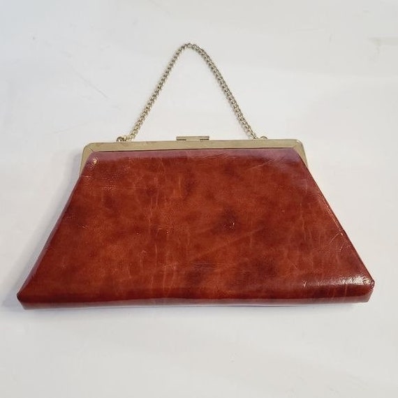 Vintage 1960s Ande Brown Gold Clasp Handbag Clutch