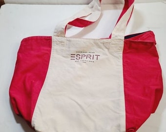 Vintage 90s ESPRIT Large Red Canvas Tote Shoulder Bag Purse