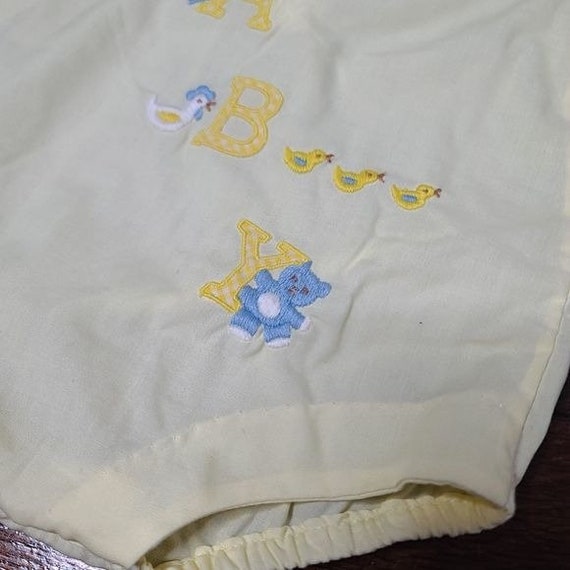 Vintage Pale Yellow Embroidered Teddy Bear Ducks … - image 3