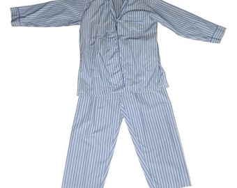 Vintage 80's Christian Dior Light Blue White Striped 2 Piece Pajama Set