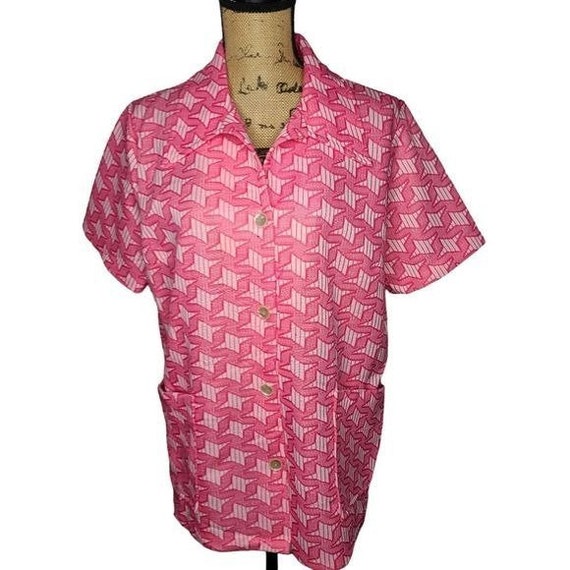 Vintage 60s 70s Mid Century Groovy Pink Star Prin… - image 2