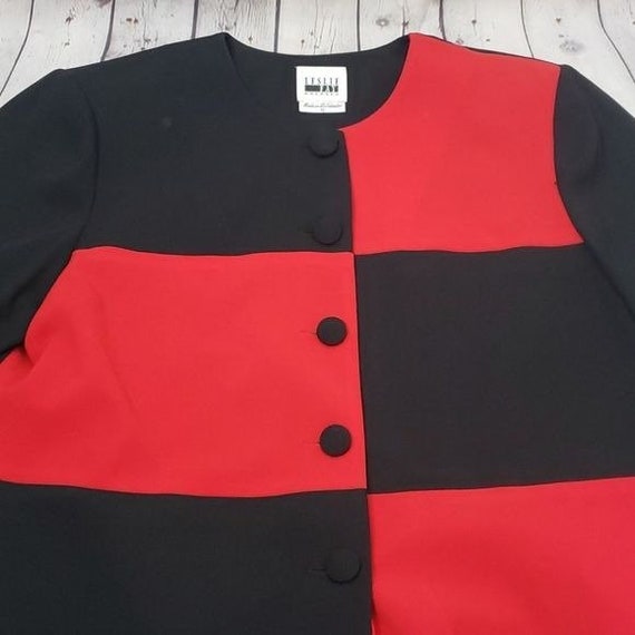 Vintage 80s 90s Red Black Colorblock Blazer Jacket - image 9