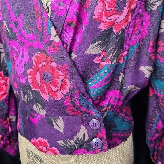 Deadstock NWT Vintage 80s Purple Floral Blouson J… - image 9