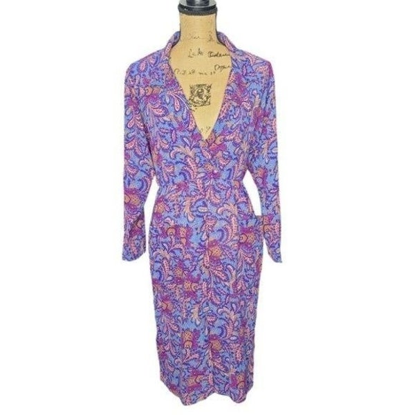 Vintage 70s Purple Paisley Fitted V-neck Daisy Jones Glam Rock Dress
