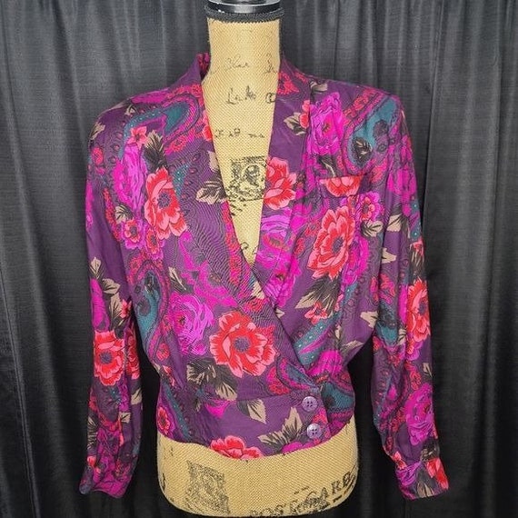 Deadstock NWT Vintage 80s Purple Floral Blouson J… - image 8