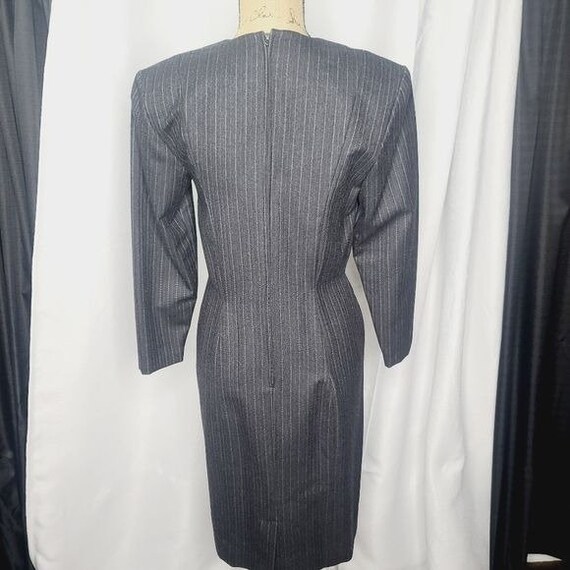 Vintage 80s Dark Academia Pinstripe Grey Power Dr… - image 3