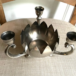 Silver Plated Candle holder Centerpiece Lotus Bowl - 3 Candlestick