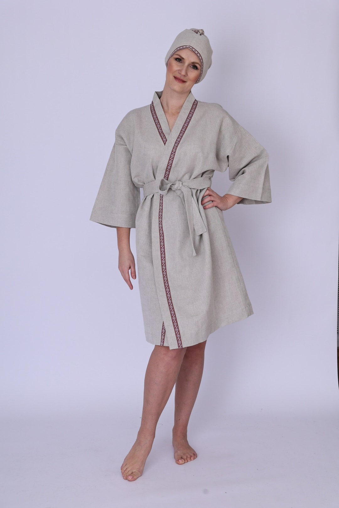 Linen Spa Kimono Robe. Bathrobe for Sauna. Light Linen Bathrobe-kimono ...