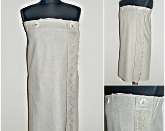 Linen pareo with lace for the sauna. Sauna skirt. Linen spa wrap. Linen bath towel. Sauna towel.