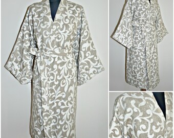 Linen spa kimono robe. Bathrobe for sauna. Light linen bathrobe-kimono for baths, pools, relaxation. 100% boiled flax.