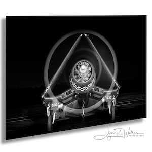 F4U Corsair Night Engine Run Photography Print: Warbird, Black and White