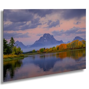 Snake River Sonnenaufgang auf Leinwand, Acryl, Metall, Papier / Oxbow Bend Grand Teton National Park Fine Art Print