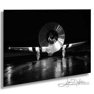 P-51 Mustang Quicksilver Night Photo Print  / Warbird Photography / Black and White / Canvas Wall Decor / Acrylic / Metal / Photography
