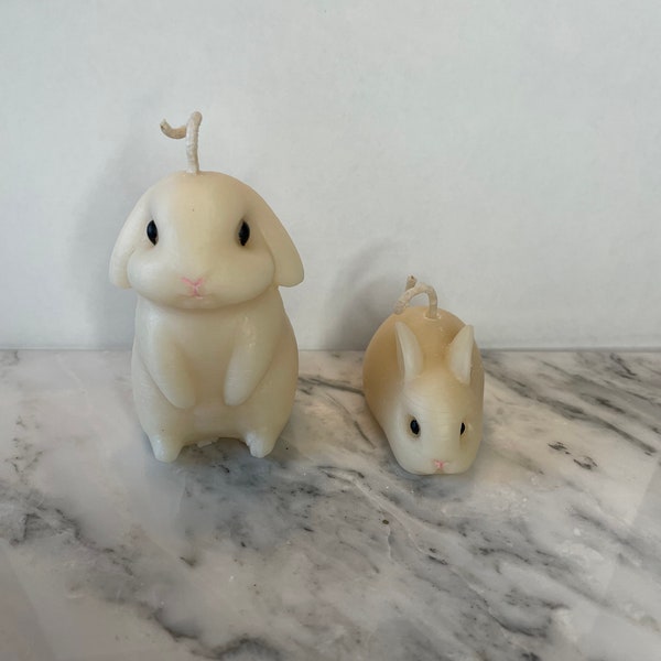Cute rabbit soy wax candles, hand painted | kawaii pillar candles | rabbit candles, great for rabbit lovers