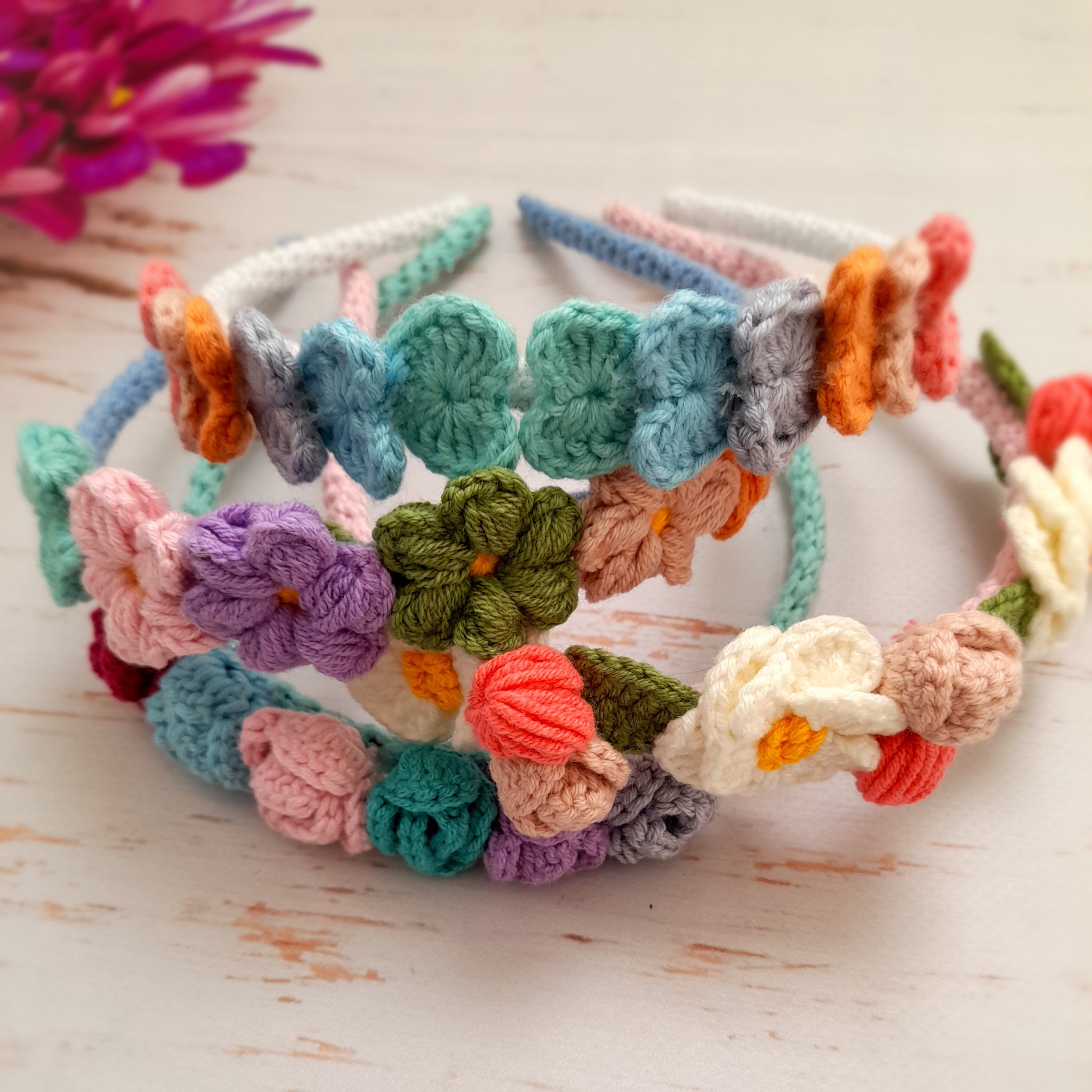Multicolor Floral Crochet Hair Clip, Heart Style Headband