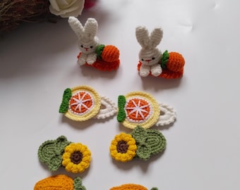 Rabbit Handmade Crochet Hairpin Set of 8 , Bunny and Carrot Knitted Hair Clip, Cute Easter Gift