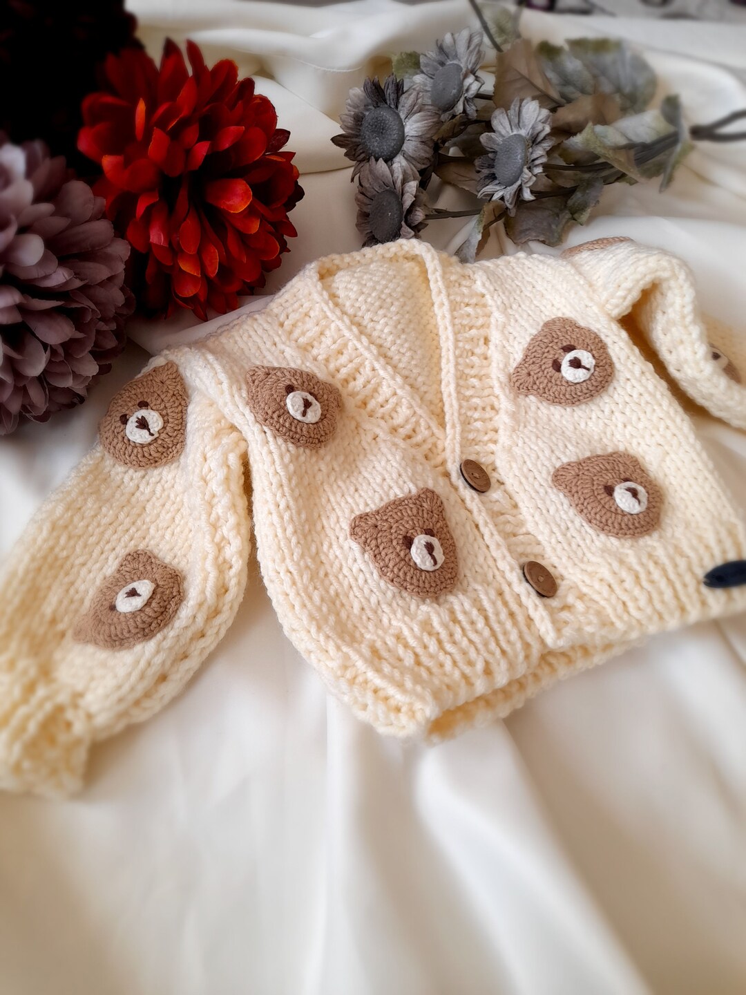 Little M Bear Print Cardigan Anak Perempuan