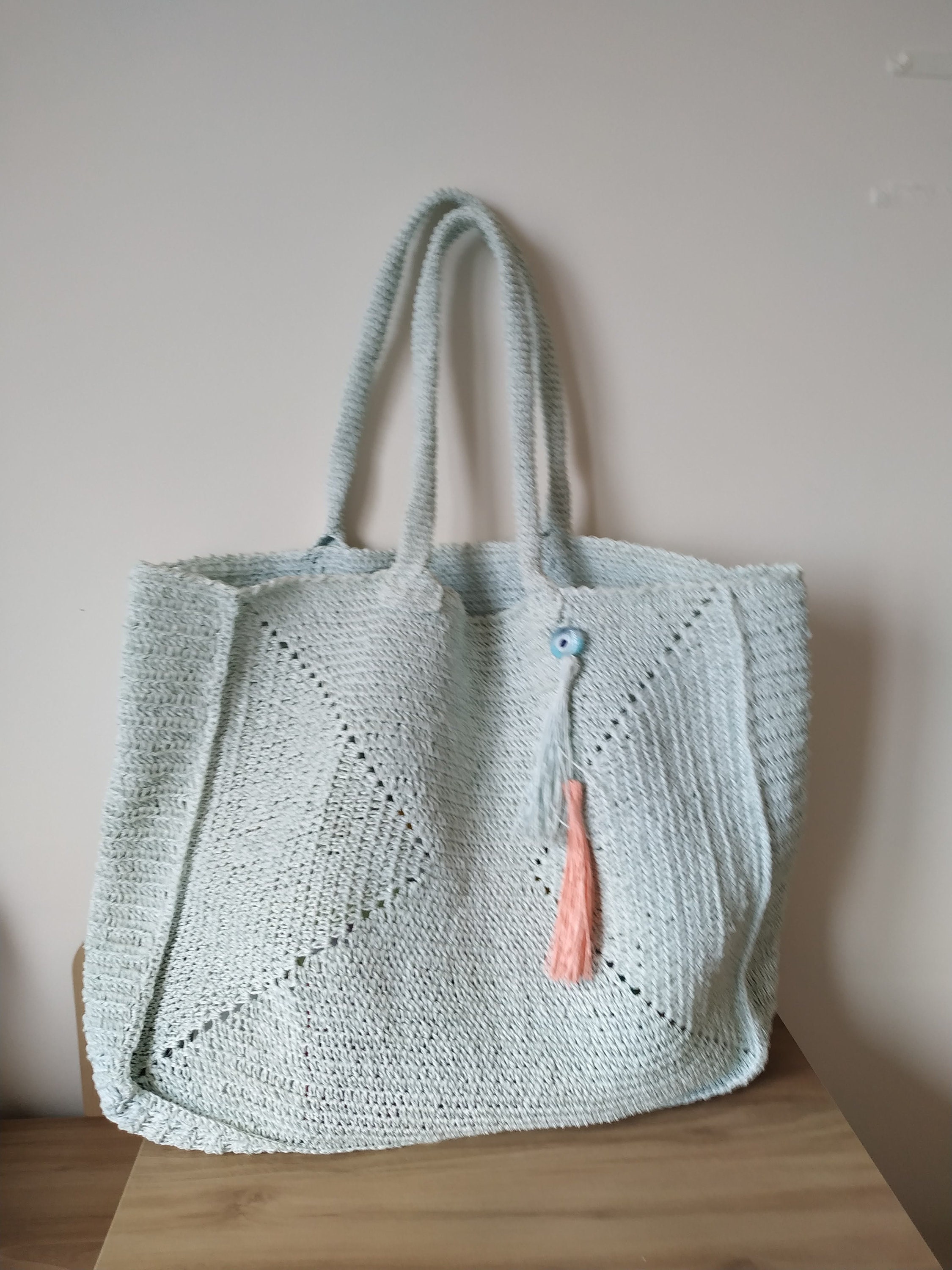 Sewn Rope Summer Letter Fringed Canvas Bag