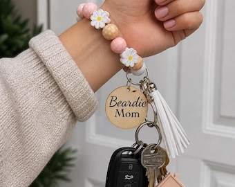 Bearded Dragon Mom Wristlet Keychain, Reptile Lover Gift, Beaded Keychain Bracelet, Cute Lizard Gift, Pet Owner Accessory