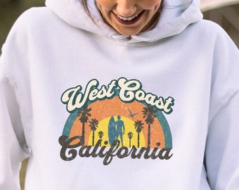 Retro West Coast California Hooded Sweatshirt, California Sweatshirt, West Coast Surfer Sweatshirt, California Surfer Sweatshirt