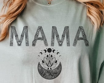 Mandala MAMA Shirt, Boho Shirt, Mandala Shirt, Mama Shirt, Sun and Moon Shirt, Gift For Mom, Mothers Day Gift, Gift For Her, Black Ink