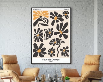 Fleur De Champs Matisse Style Print, Retro Style Wall Art, Flowers Print, French Wildflowers, Paris Wall Art, Bohemian Seventies Poster Art