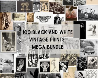 Mega Bundle B&W Vintage Gallery Wall Prints, Vintage eclectic rare prints, Instant Download Prints, Vintage Arts Gallery Wall, Unique Decor