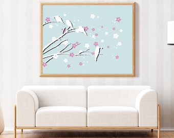 Cherry Blossom Tree Digital Art Print, Modern Art, Graphic Design Wall Art, Beautiful Art Print, Home Decor Wall Art, Contemporary Wall Art