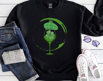 Wine Lovers Irish Sweatshirt, St Paddy's Day Gear, St. Patrick's Day Graphics Design, Irish Novelty Design, Wine Ring, Green Wine, Holiday