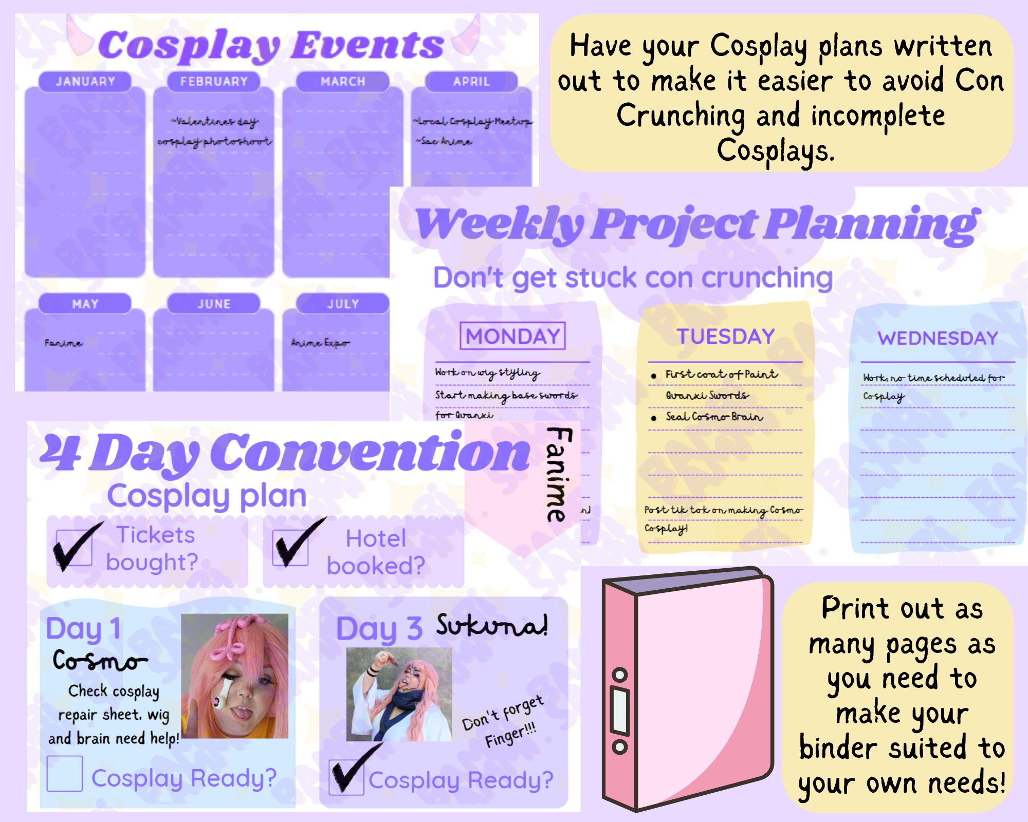 Pastel Cosplay Planner, Printable Digital Download and Canva Template ...