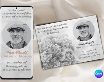 Invitation card funeral, funeral service, funeral invitation, funeral | online, WhatsApp, postcard, electronic, digital